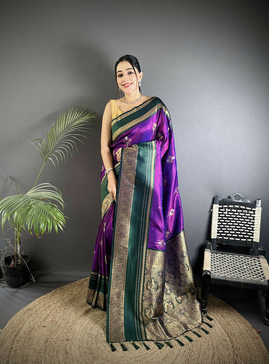 Joban Fashion Purple Banarasi Soft Silk Woven Saree | Swadesiicart