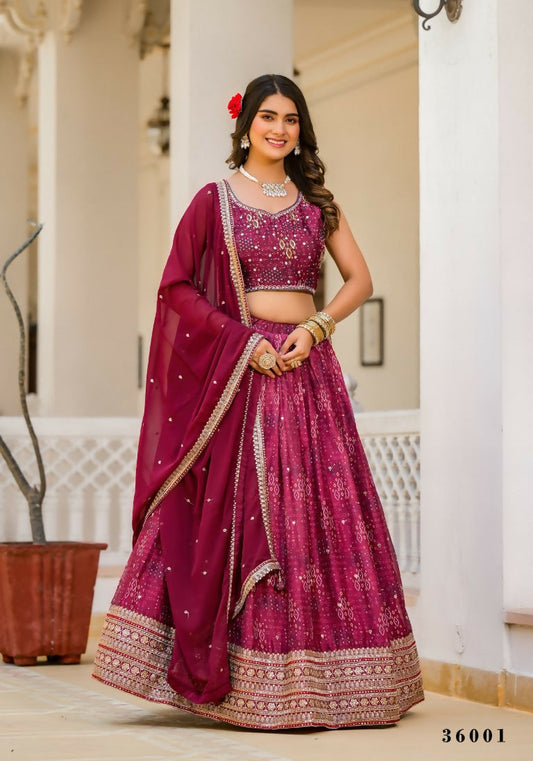 Wedding Partywear Wine Slim Georgette Lehengha Choli With Dupata - Agnidhara - Swadesiicart