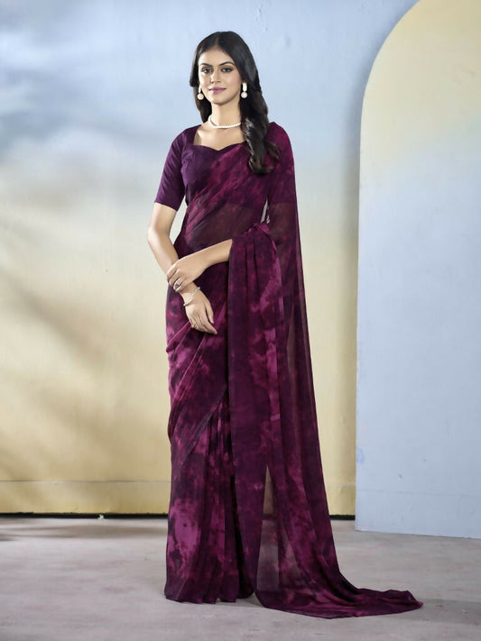 Wine Georgette Designer Printed Ready to Wear Saree - Samyana | Swadesiicart