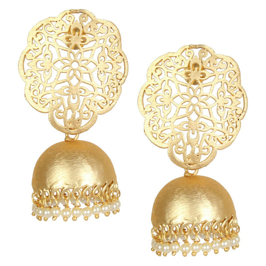 Joban Fashion Women Matte Gold Brass Jhumka | Swadesiicart