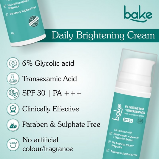 Bake 6% Glycolic + Tranexamic Acid Cream Spf 30 Pa+++ For Pigmentation & Daily Brightening Cream | Swadesiicart
