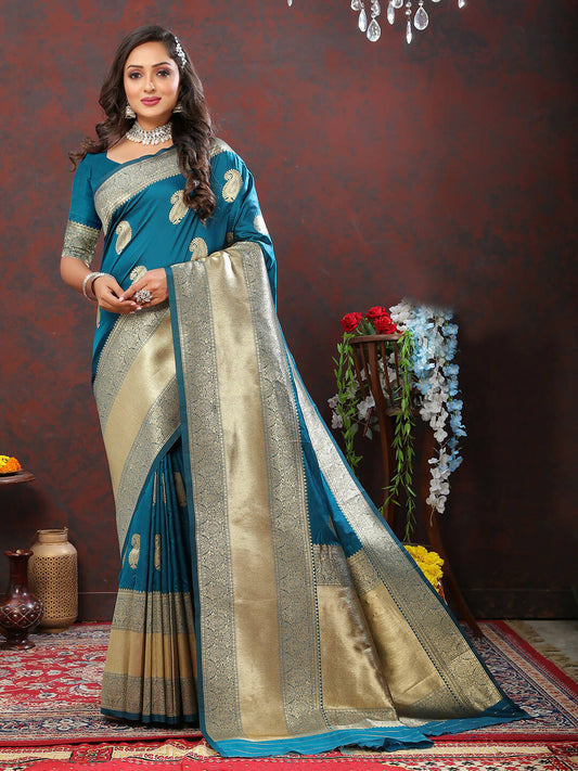 Lorenvalley Fashion Rama Soft Silk Woven Design Gold Zari Weaving Saree - Swadesiicart