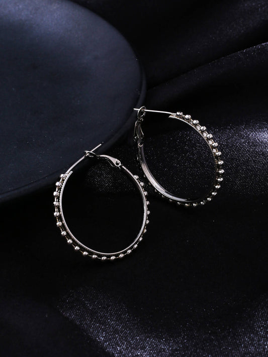 NVR Women Silver Toned Beaded Circular Earrings | Swadesiicart
