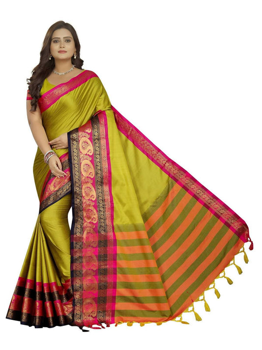 Vamika Banarasi Silk Mehandi Green Weaving Saree | Swadesiicart