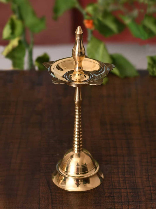 CraftVatika Gold-Toned Fancy Kerala Diya Oil Lamp Stand For Puja Diwali | Swadesiicart