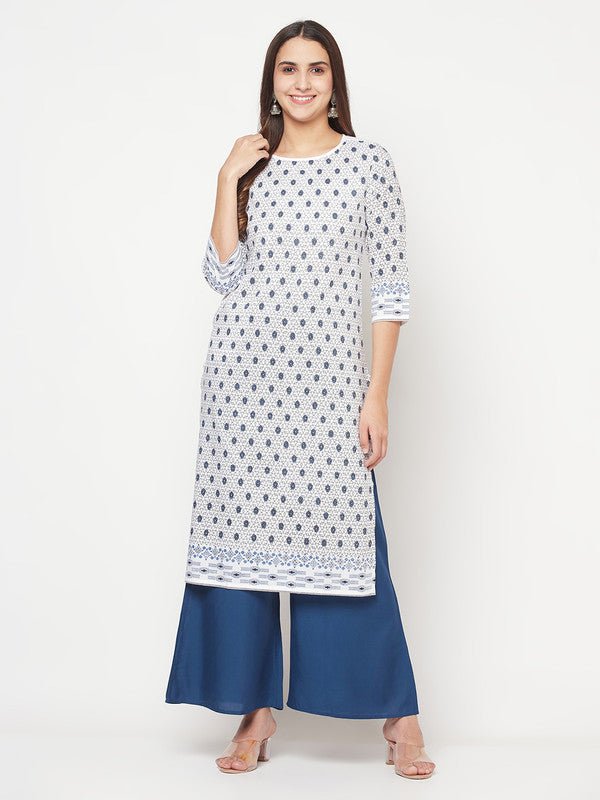 Aniyah Rayon Digital Screen Print White Straight Kurta - Swadesiicart