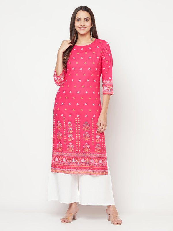 Aniyah Rayon Screen Print Fuchsia Straight Kurta - Swadesiicart