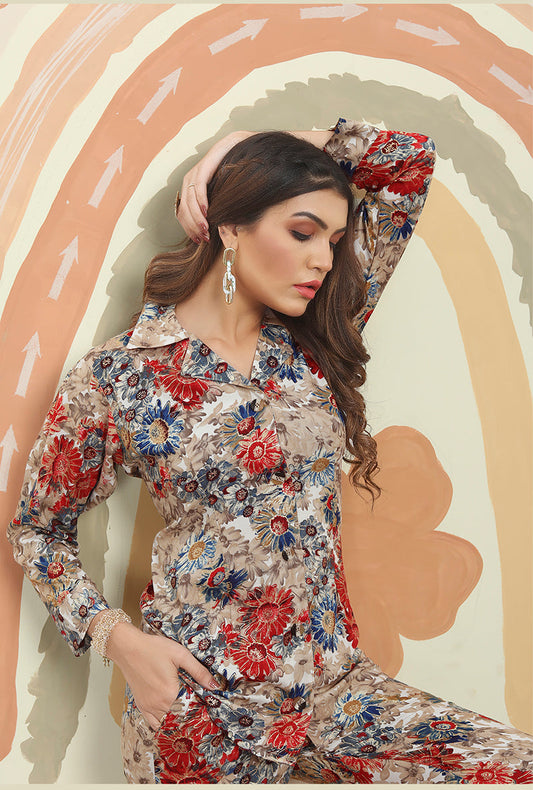 Monjolika Fashion Multicolor Printed Rayon Designer Co Ord Set - Swadesiicart