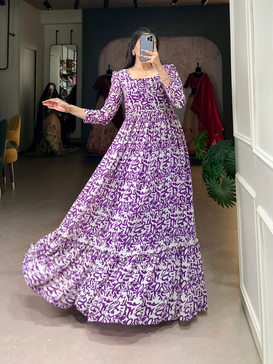 Lorenvalley Purple Georgette Printed Gown | Swadesiicart