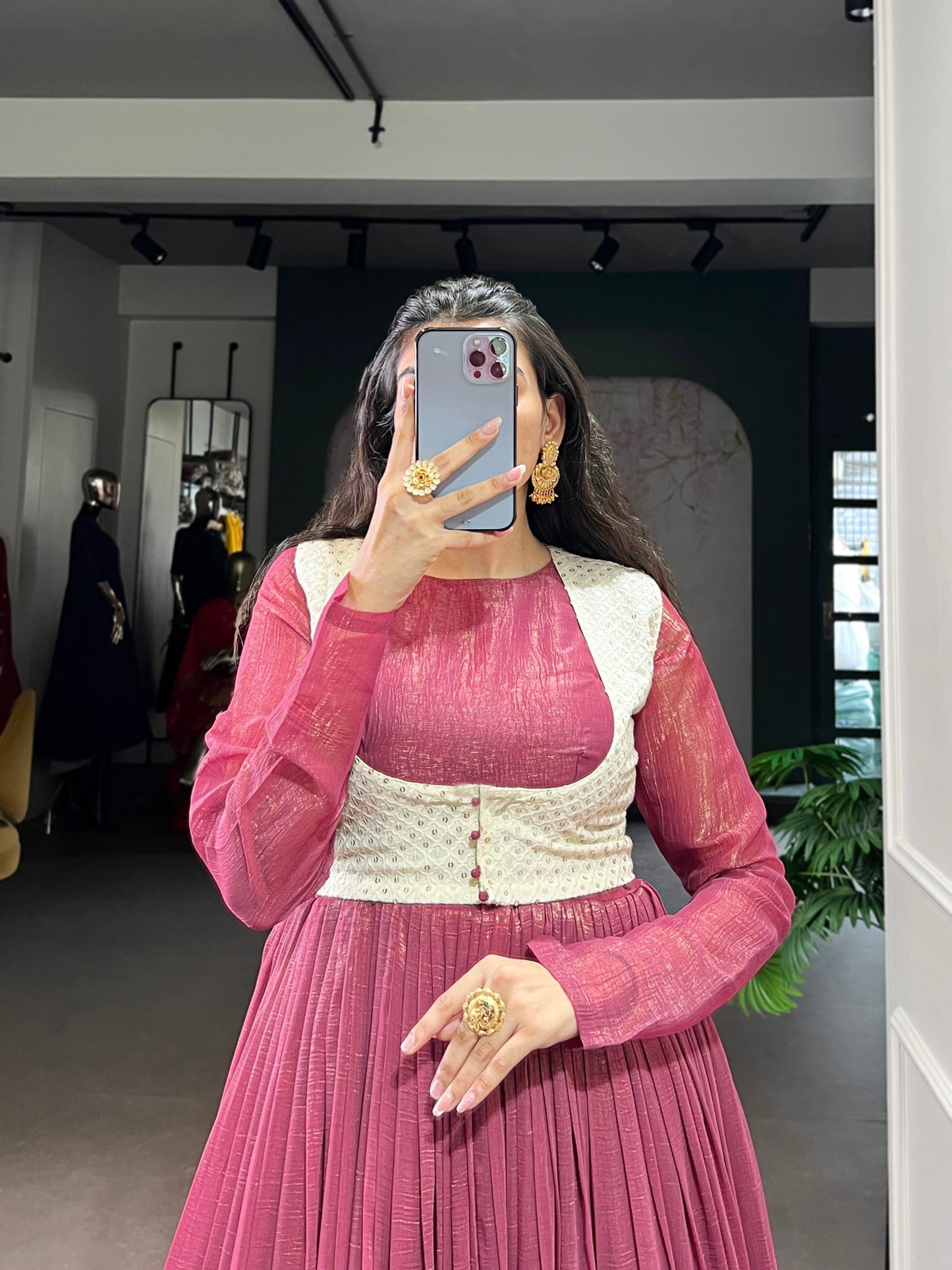 Lorenvalley Fashion Pink Silver Glosy Crunchy Lace Touch Up Gown with Koti | Swadesiicart