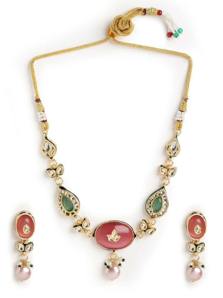 Nuyug 22K Gold Plated Radiant Rose Stone Kundan Necklace | Swadesiicart