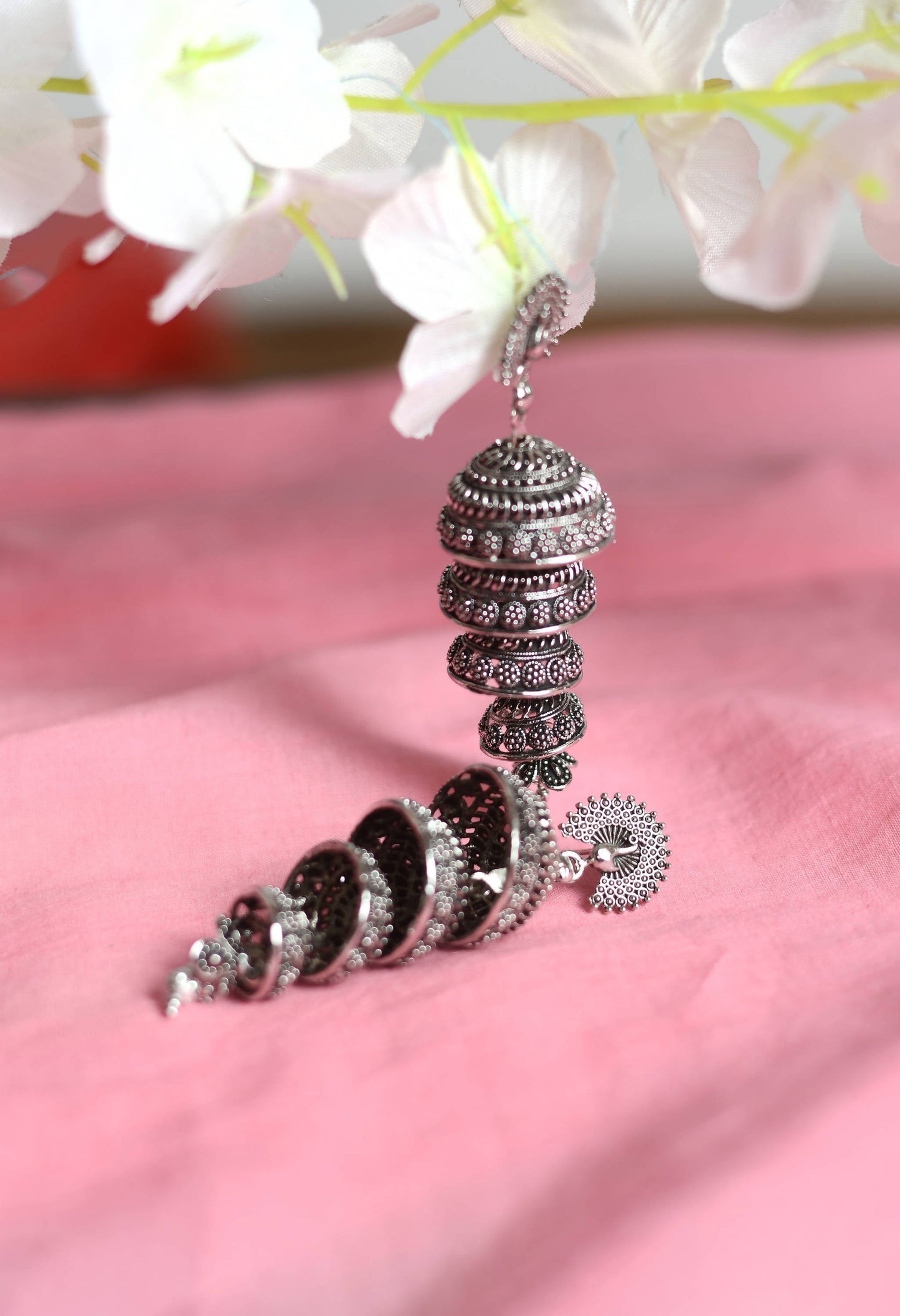 Mominos Fashion Johar Kamal Peacock Design Silver Colour Earrings - Swadesiicart