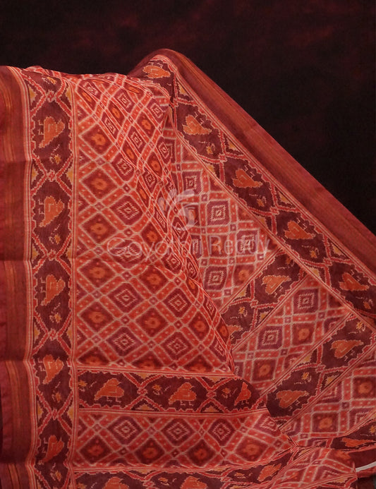 Peachish Orange Diamond Printed Semi Chanderi Saree By Gayathri Reddy Designer Studio | Swadesiicart