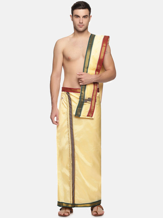 Sethukrishna Men Beige Solid Dhotis | Swadesiicart