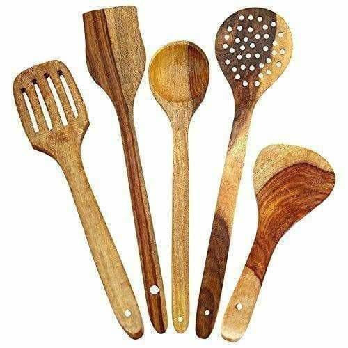 Wooden Cooking Spoon Set For Non Stick - Spatulas,Ladles & Dining Table - Kitchen Tools - Swadesiicart