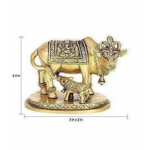 Brass Holy Kamdhenu Cow and Calf Sculpture - Swadesiicart