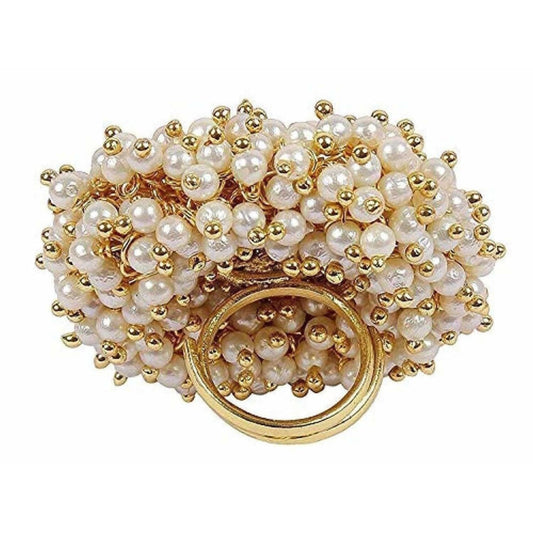 Gold-Polished Pearl Beads Polki Ring | Swadesiicart