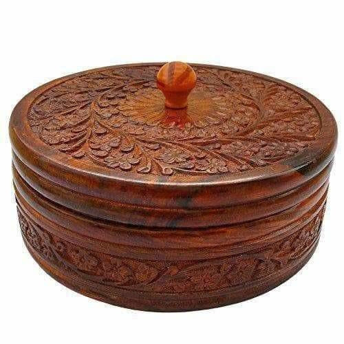 Handcrafted Wooden Box Pot Serving Bowl with Lid - Swadesiicart