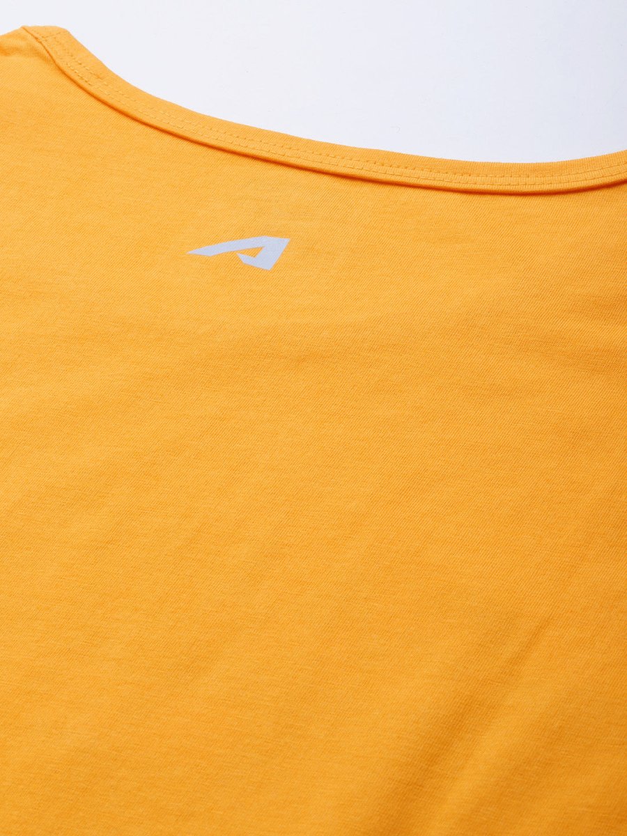 Alcis Men Mustard Yellow Typography Printed Slim Fit Gym T-shirt | Swadesiicart