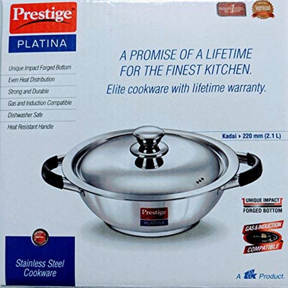 Prestige Platina Induction Base Stainless Steel Kadai Silver - Swadesiicart