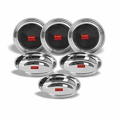 Stainless Steel Heavy Gauge Small Halwa Plates with Mirror finish - Set of 6pc - Swadesiicart