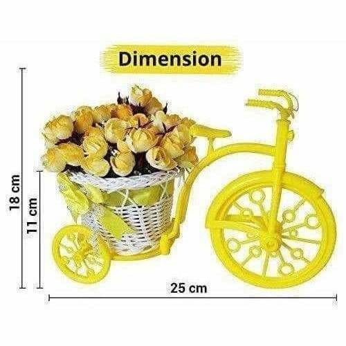 Cycle Shape Plastic Decoration Flower Vase with Peonies Bunch - Swadesiicart