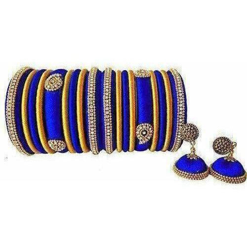 Royal Blue Grand Wedding Silk Thread Bangle Set with Jhumka Ear rings - Madhu Collections