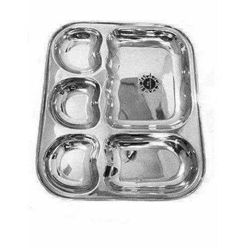 Stainless Steel 5 in 1 Compartment Dinner Plate Set of 2 - Swadesiicart