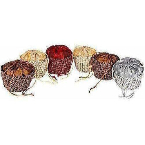 Multicolour Jute Potli Bag - Set of 6 - Swadesiicart