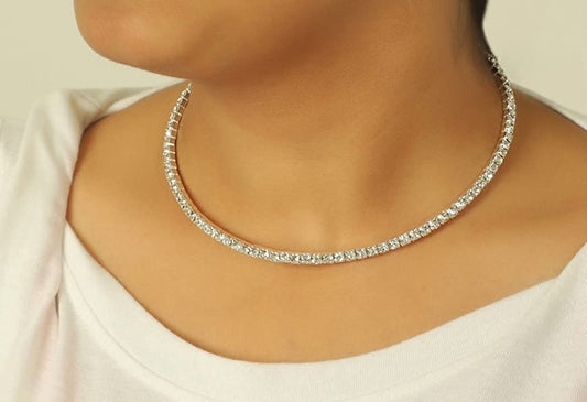 Silver-Toned Alloy Rhinestones Studded Choker - The Pari | Swadesiicart