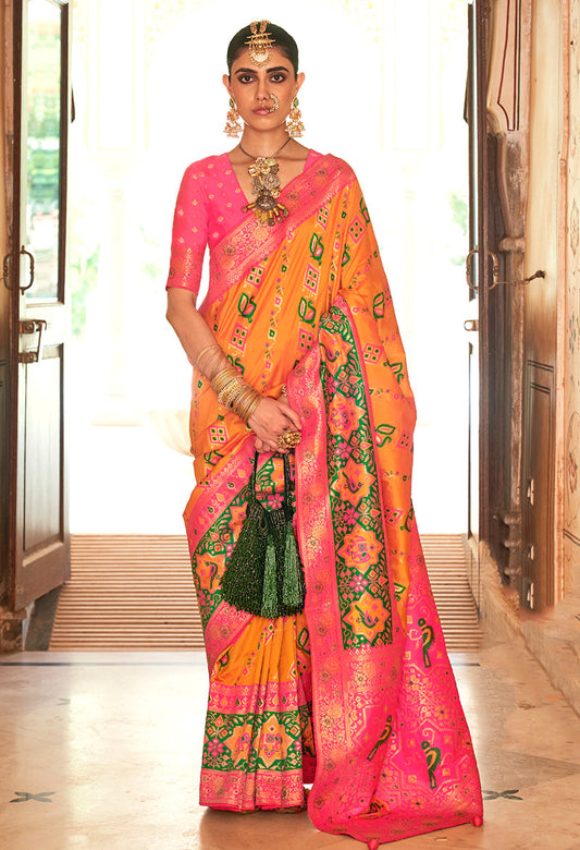 Monjolika Fashion Yellow Weaving Banarasi Silk Designer Saree | Swadesiicart