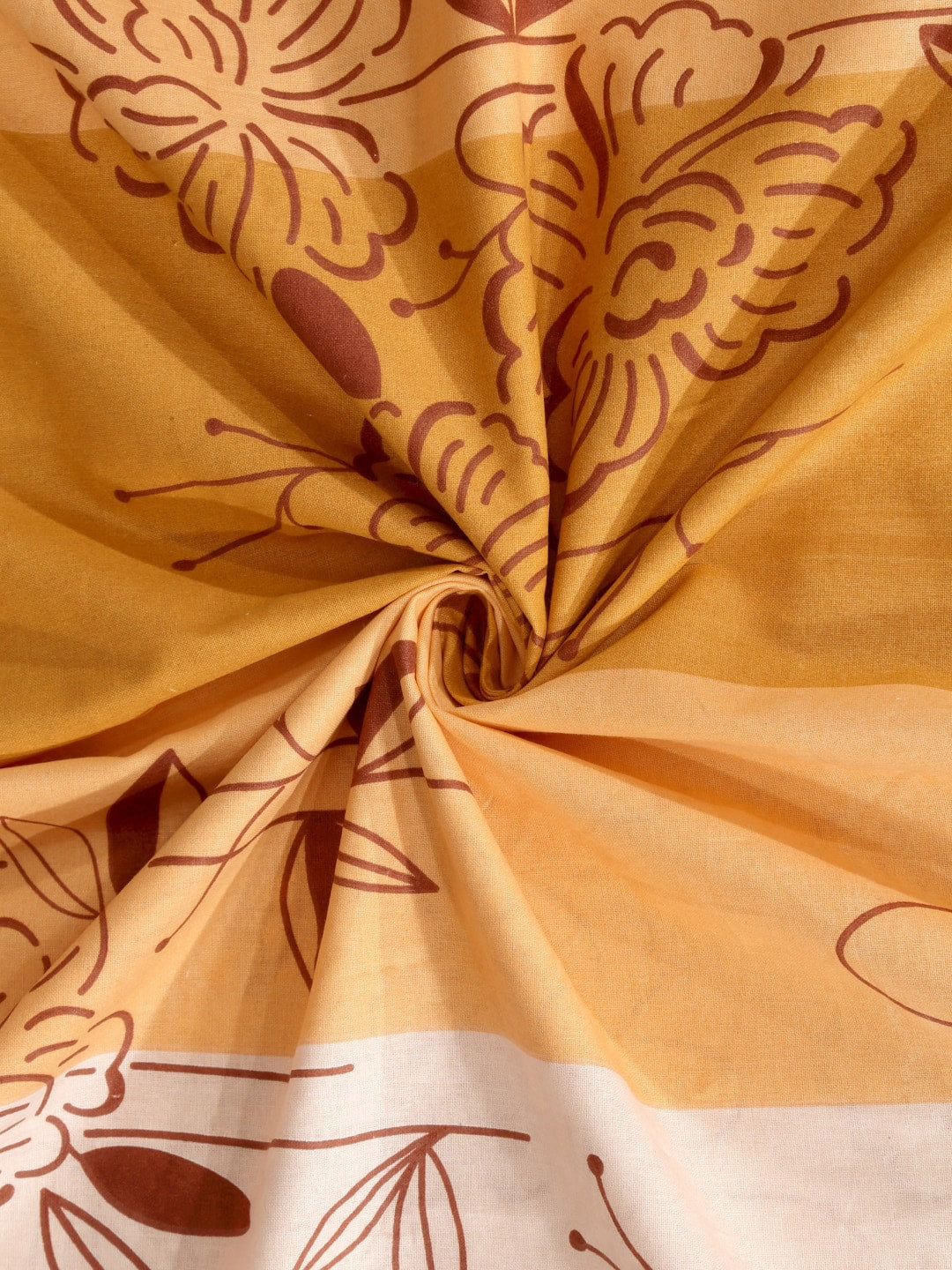 BOMBAY DYEING Beige & Yellow Printed Cotton 104 TC King Bedsheet With 2 Pillow Covers - Swadesiicart
