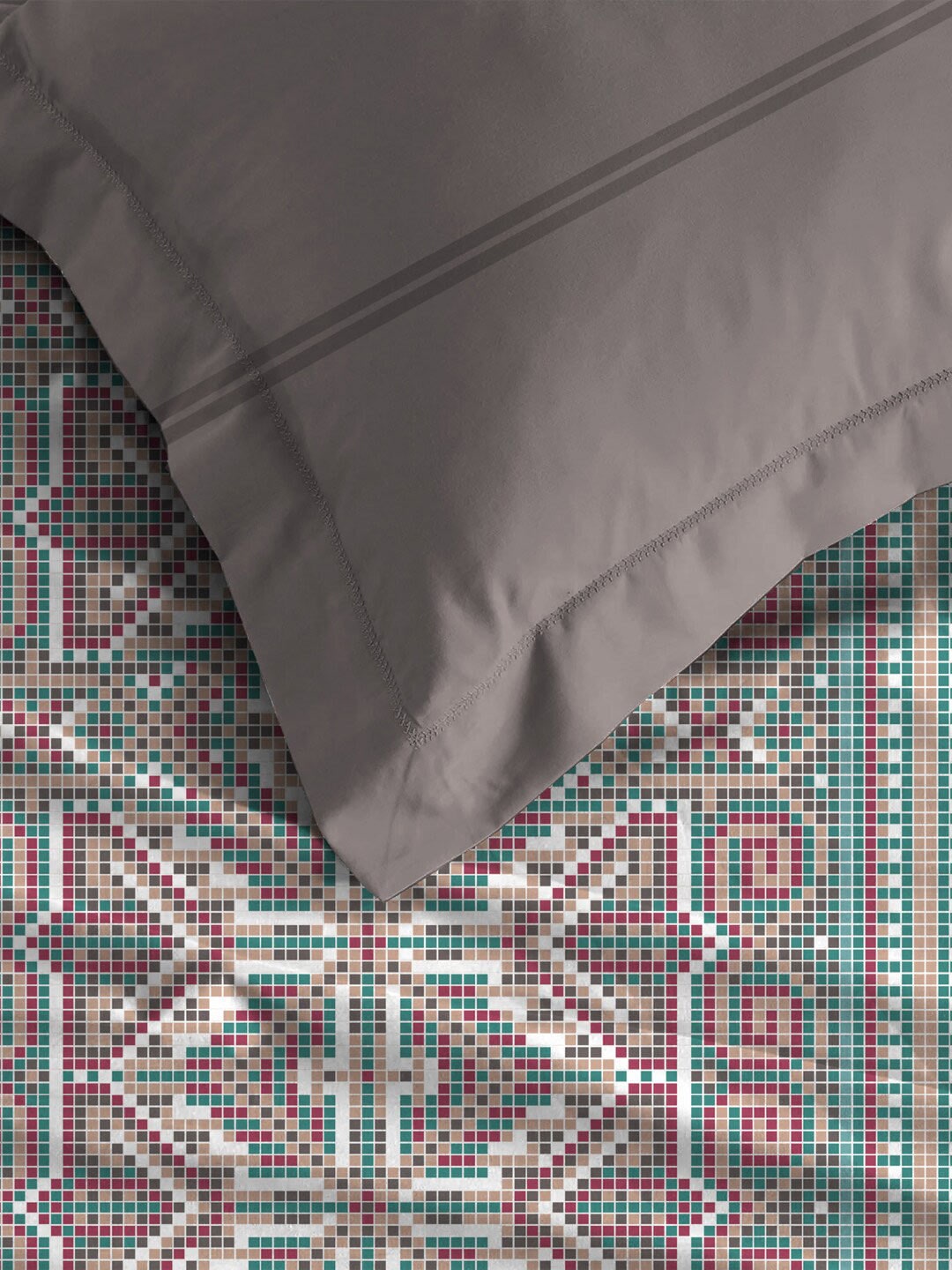 MYTRIDENT Dusk and Dawn Brown Printed Pure Cotton 144 TC Queen Bedsheet Pillow Covers - Swadesiicart