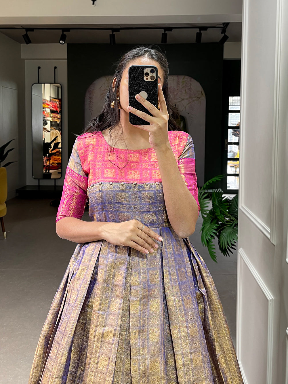 Lorenvalley Blue Kanjivaram Zari Weaving Work Gown | Swadesiicart