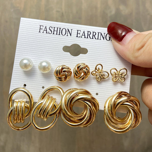 Gold-Polished Alloy Set Of 6 Designer Earrings - The Pari - The Pari - Dinesh Associates