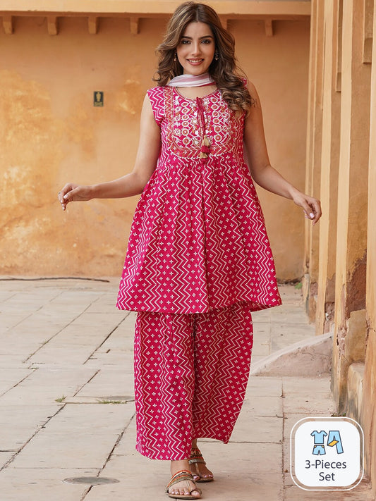 Kalini Ethnic Motifs Printed A-Line Kurta With Sharara & Dupatta | Swadesiicart