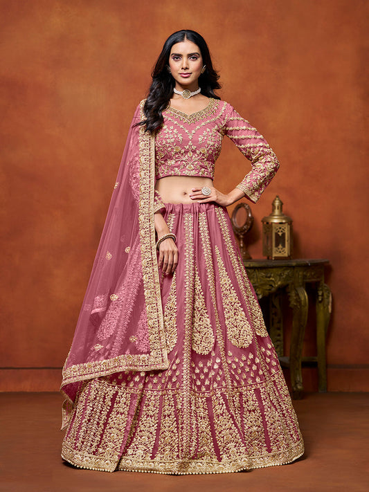 Monjolika Fashion Net Pink Embroidered Designer Lehenga Choli - Swadesiicart