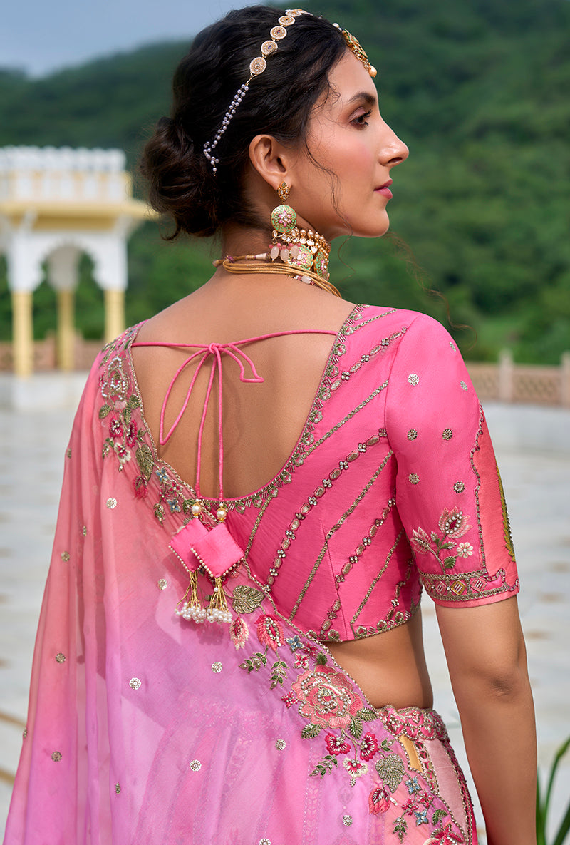 Monjolika Fashion Silk Blend Embroidered Sequins Pink Designer Lehenga Choli - Swadesiicart