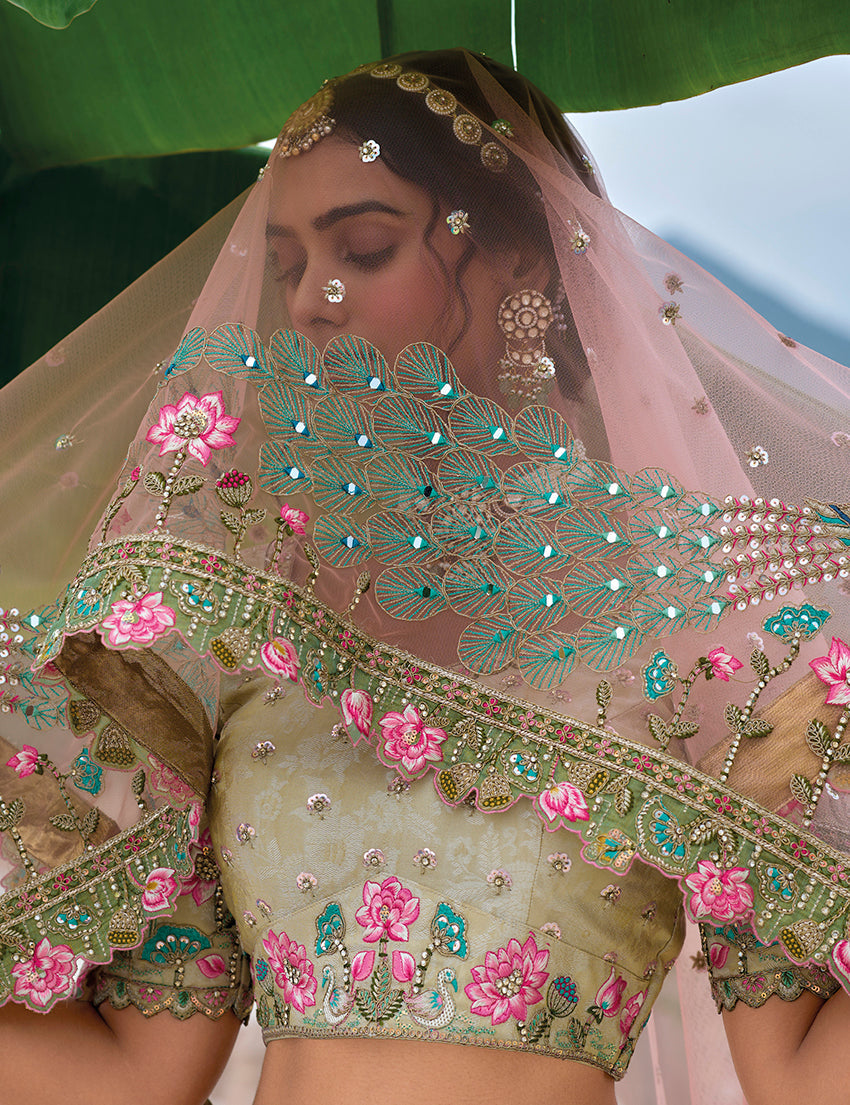 Monjolika Fashion Silk Blend Embroidered Sequins Multi Colour Designer Lehenga Choli - Swadesiicart
