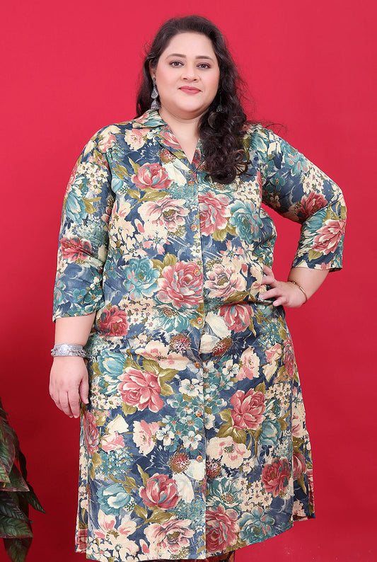 Monjolika Fashion Multicolor Rayon Floral Print Classic Co-Ord Set - Swadesiicart