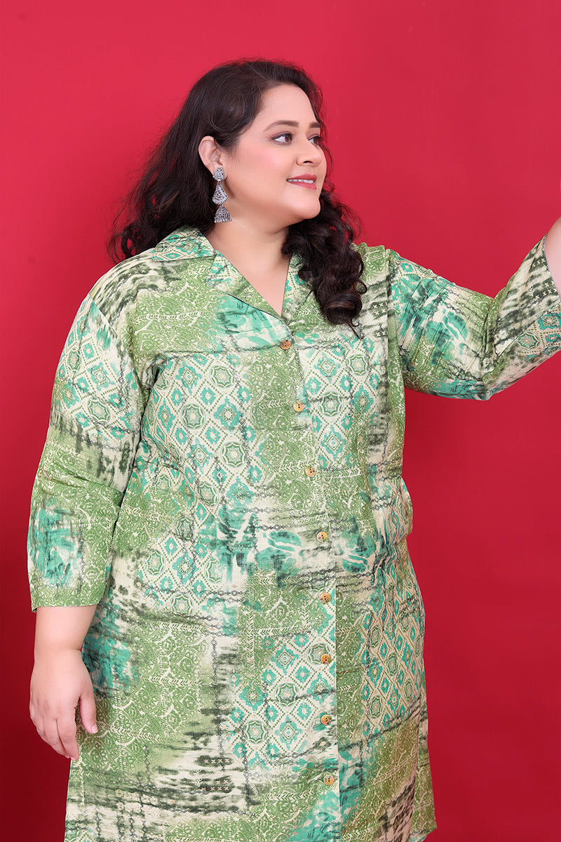 Monjolika Fashion Green Colour Rayon Floral Print Classic Co-Ord Set - Swadesiicart