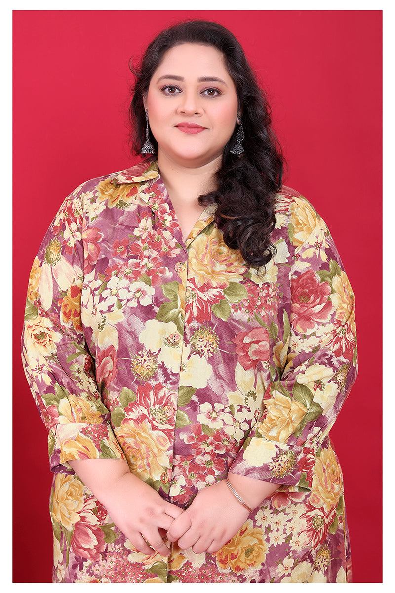 Monjolika Fashion Multicolor Rayon Floral Print Classic Co-Ord Set - Swadesiicart