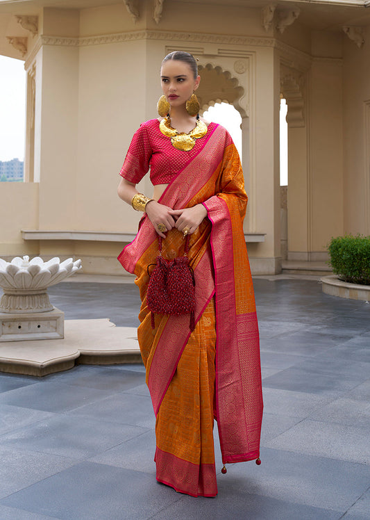 Monjolika Fashion Banarasi Silk Weaving Orange Trendy Saree | Swadesiicart