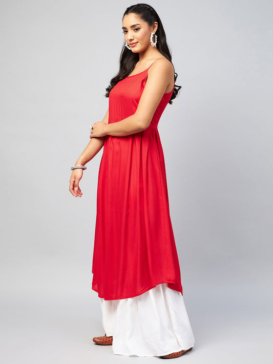 InWeave Women's Solid Red Strappy Kurta - Swadesiicart