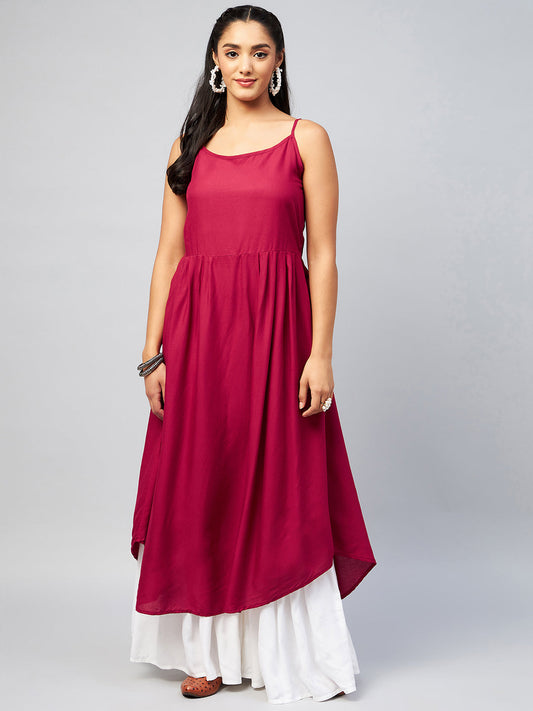 InWeave Women's Solid Maroon Strappy Kurta - Swadesiicart