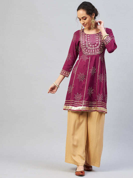 InWeave Women's Wine Gota Mirror Kurta - Swadesiicart