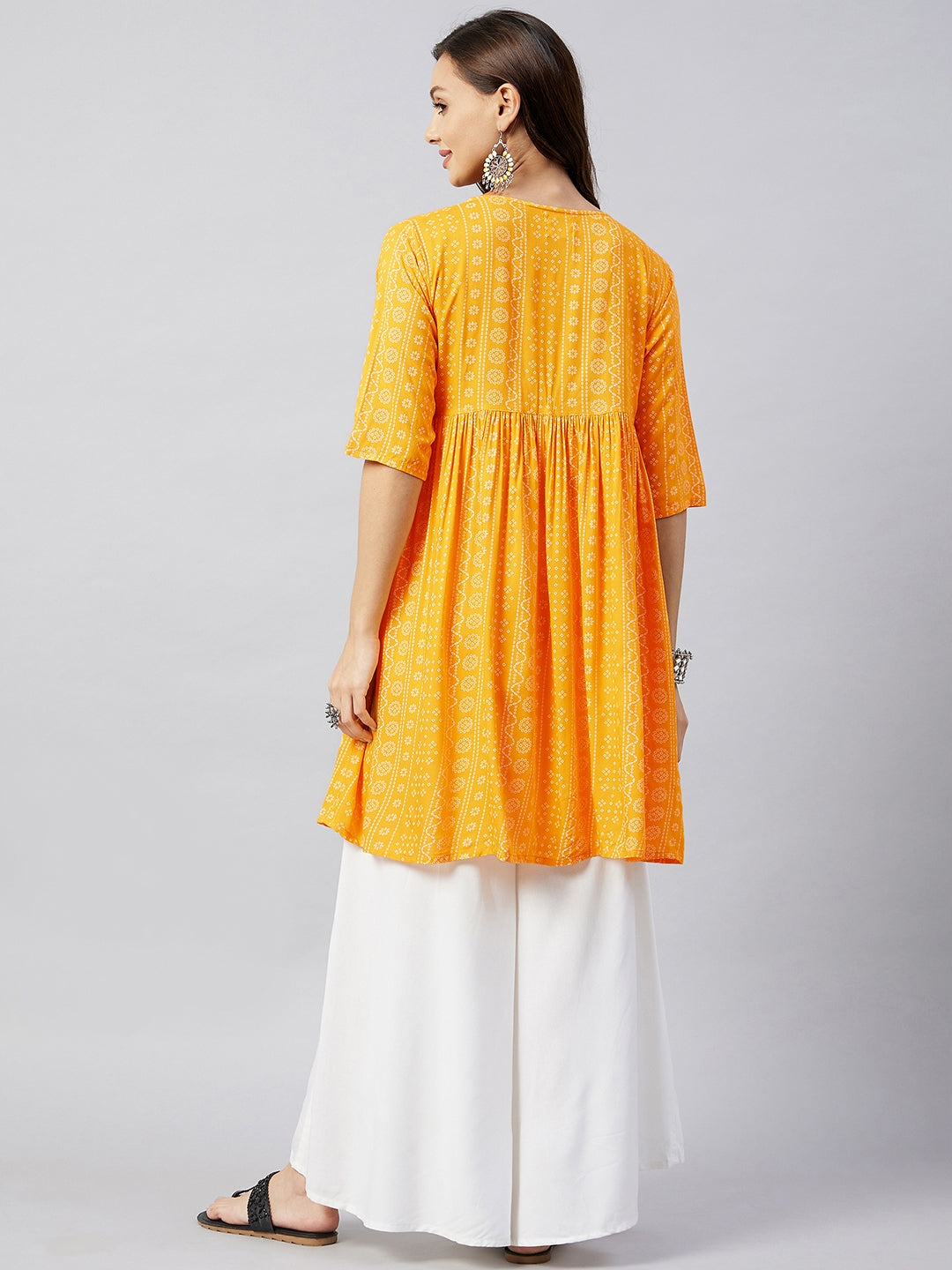 InWeave Women's Yellow Bandhani Short Anarkali Kurta - Swadesiicart
