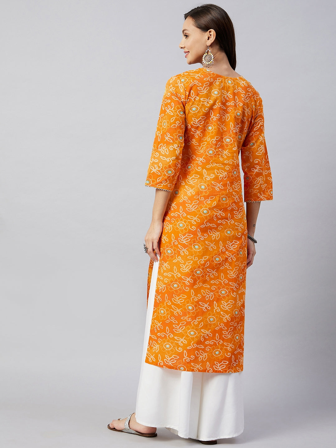 InWeave Women's Canary Orange Work Straight Kurta - Swadesiicart