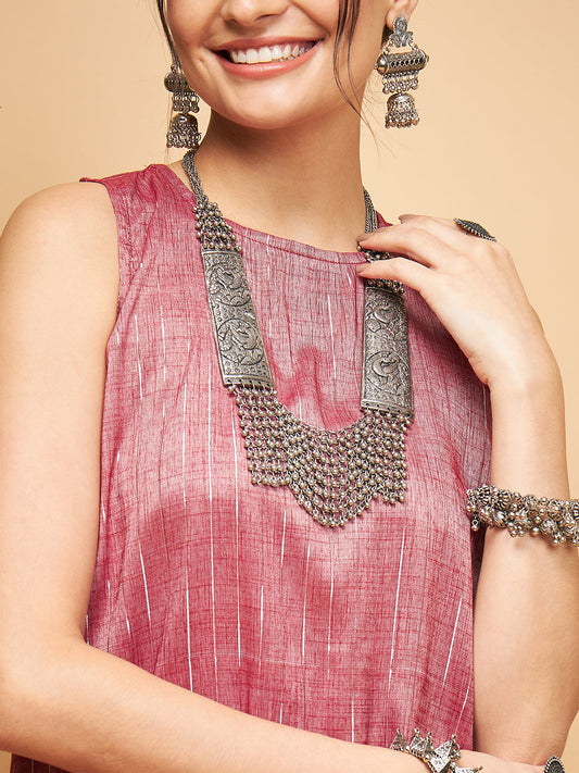 InWeave Wine Lurex Short Kurta - Swadesiicart