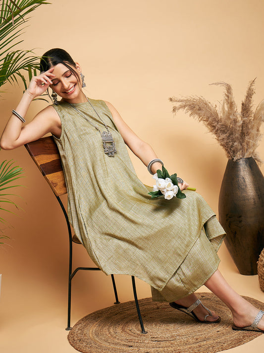 InWeave Olive Lurex Short Kurta - Swadesiicart
